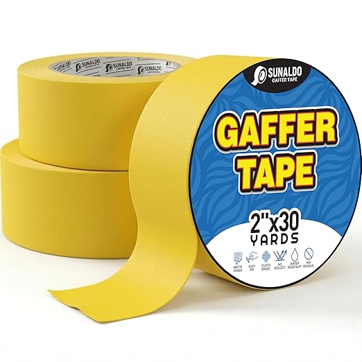 Gaffers Tape Heavy Duty, Easy to Rip, Residue-Free Professional Grade Floor Tape for Electrical Cords, Matte Finish Non Reflective, Weather Resistant (3, Yellow, 2" x 30 Yards)