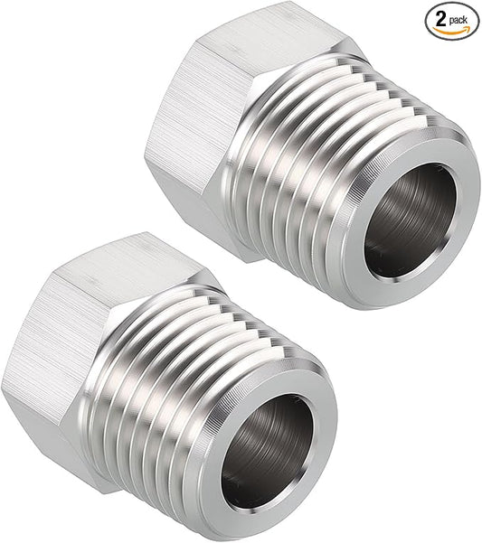 Pack of 2, 1/2" Male NPT to 3/8" FeMale NPT Solid 304 Stainless Steel Hex Bushing, Hose Fittings Adapter Reducer for Pipe Leak Repair, Bathroom Remodeling, Tool Extensions