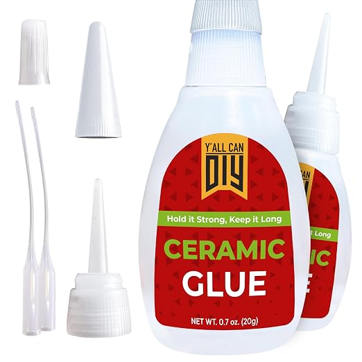 Y'allCanDiy Waterproof Super Glue for Ceramic 2 Pk x .7 Oz. (20g) - Ceramic Glue Repair for Pottery, No Smell After Cure. Best Cyanoacrylate Based Adhesive for China and Porcelain