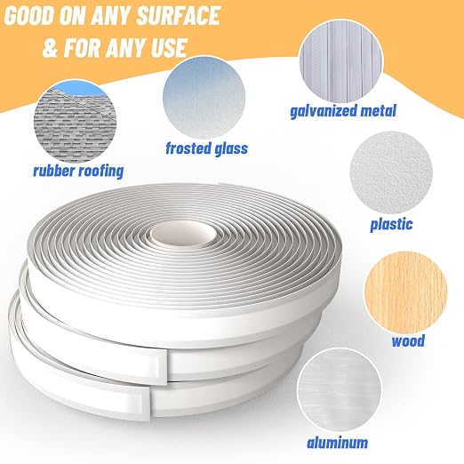 Oleitodh Butyl Seal Putty Tape White1 Inch x 120 Feet(4 Pack),Leak Proof Butal Tape for RV Repair, Window, Boat Sealing, Glass and EDPM Rubber Roof Patching