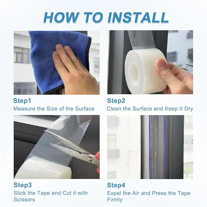Window Sealing Tape Weather Stripping 3 Inch x 35 Yards Clear Window Insulation Draft Isolation Sealing Film Tape for Shower Glass Gaps Seal Windproof, Residue Free (3 Inch x 35 Yards)