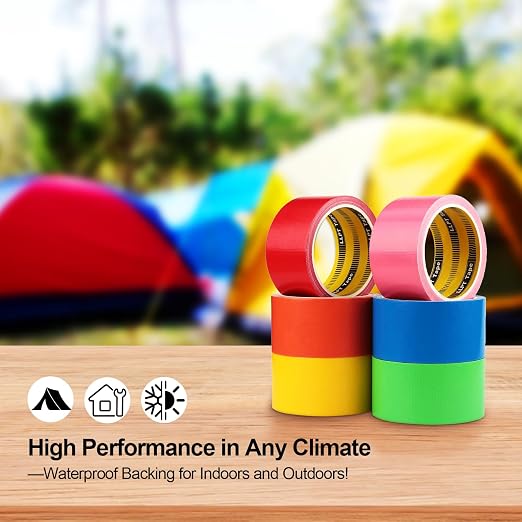 LLPT Colored Duct Tape 6 Premium Packs 2 Inch x 30 Ft Per Roll | Assorted Colorful, RoHS, Weather Resistant, No Residue Hand Tearable for Moving Packing Color Coding Art Craft DIY Project