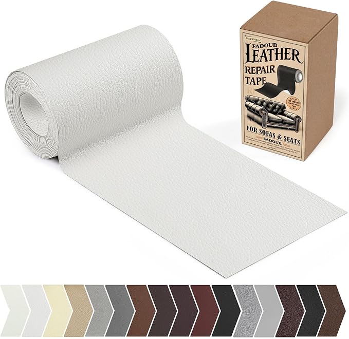 Leather Repair Patch, 4 x 63In Self Adhesive Leather Repair Tape for Furniture, Vinyl Repair Tape for Repairing Vinyl, Couch, Sofa, Car Seats, Car Interior (White)