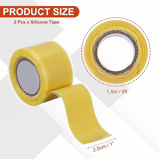 uxcell 2 Pcs Self Fusing Silicone Tape, 1" x 5ft Waterproof Water Leak Sealing Tape for Plumbing Pipe Hose Repair Handles, Yellow