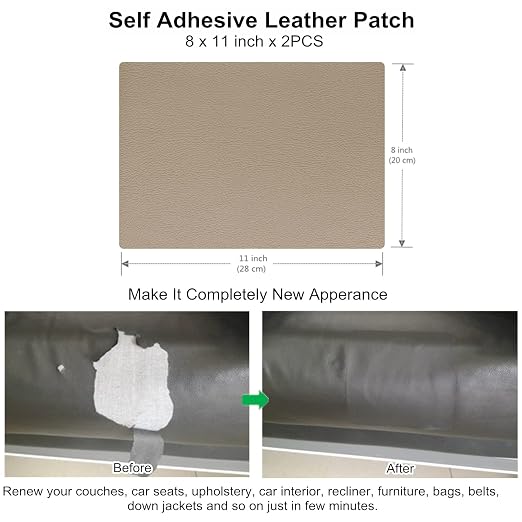 ILOFRI Leather Repair Patch 8x11 inch 2 Pcs, Self Adhesive Vinyl and Leather Repair Kit for Couch, Car Seats, Boat Seat, Furniture, Upholstery, Auto Interior, Sofa, Chair -Ivory Brown #1
