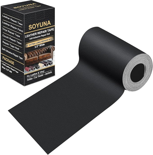 Self Adhesive Leather Repair Patch, Leather Patches for Furniture, Leather Repair Tape for Couch Sofa Car Seat Chair Furniture Repair, Leather Repair Kit (Black-Litchi Grain, 3.5X60 Inch)
