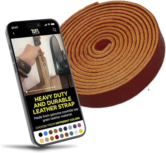 TOFL Genuine Leather Strap | Top Grain Cowhide Strip – Burgundy | 72" L x 5/8" W x 1/16" Thick | Suede Backing | Leather Craft Supplies | Leatherworking & DIY Repair Projects | 4-5 oz
