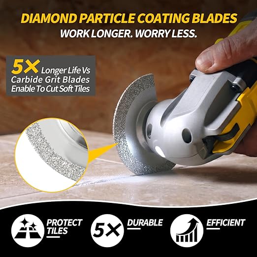 6PCS Diamond Oscillating Tool Blades, Grout Removal Blade for Oscillating Multi Tool, Cutting Mortar Tile Concrete Masonry, Fit DeWalt Milwaukee Ryobi and More