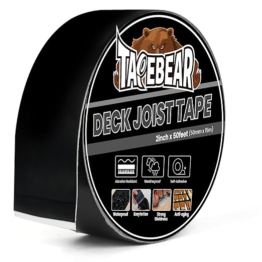 TAPEBEAR Joist Tape 2"×50', Deck Joist Tape Butyl Sealant Joist Flashing Tape for Decking, Waterproof Anti-Corrosion Weather Resistant Tape for Wood Decks Beams Rim, Roof