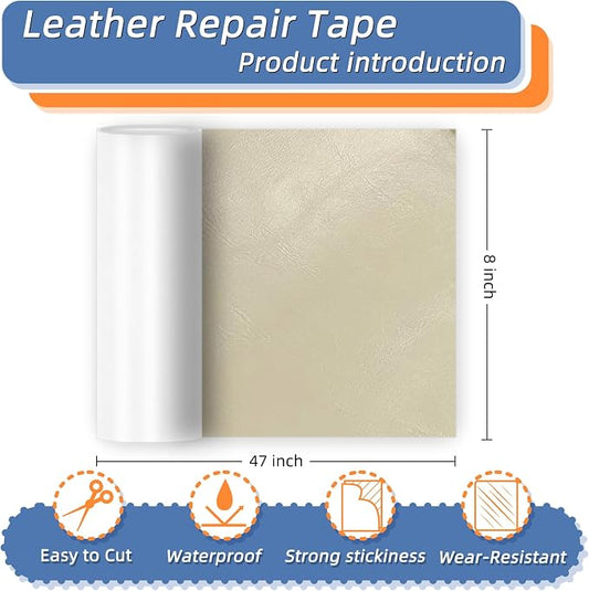 8x47 Inch Leather Repair Tape,Self Adhesive Leather Patches for Furniture,Vinyl Repair Kit for Couches,Bed,Car Seats,Chair (Beige)
