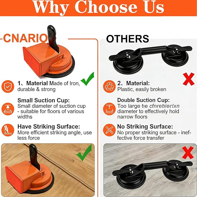 Floor Gap Fixer Tool, Enhanced Floor Gap Suction Tool with Rubber Mallet, Floor Gap Repair Tool for Vinyl Plank Flooring,Laminate,Wood,Tile Flooring Installation and Repair (Orange)