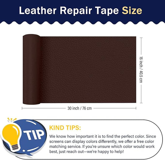 Zenyao Leather Repair Patch Tape - Self Adhesive Leather Repair Kit for Car Seat Furniture, Heavy Duty Vinyl Repair Patch for Couch Sofa, Waterproof Fix for Tears, 12x30 Inch Roll, Brown Burgundy