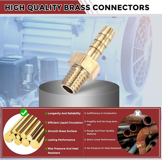 Pack of 4 Brass Hose Barb Fittings Adapter Connector 3mm Hose Barb to M5x0.8mm Male Fittings for Home Machines, Massage Bathtubs, and Irrigation Systems