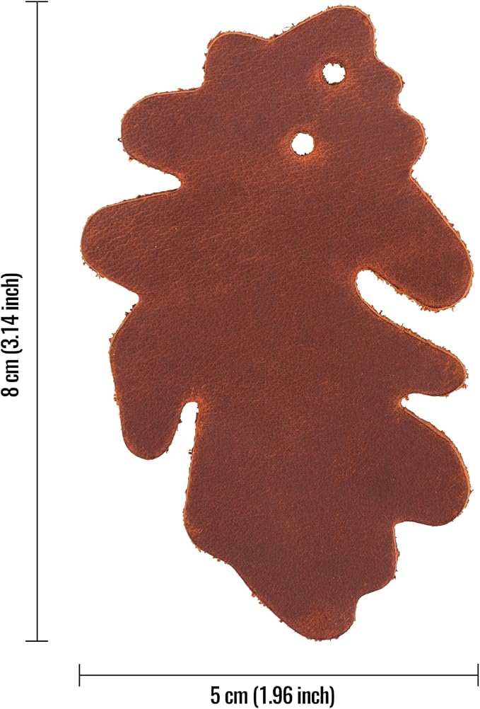 Set of 10 Leather Leaves Patches – 8x5 cm (3.14x1.96”) – Handmade Leather Labels – 1.6 mm Thick – Handmade Tags for Crochet - Leathers Tags - DIY Craft Appliques for Sewing, Repair & Decoration
