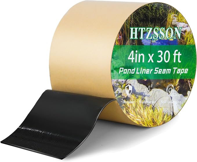 Pond Liner Seam Tape 4" x 30' - Double Sided Butyl Adhesive Tape for EPDM Liners, Waterproof Repair Patch for Ponds, Fish Ponds, Water Features & Outdoor Landscaping (Black)