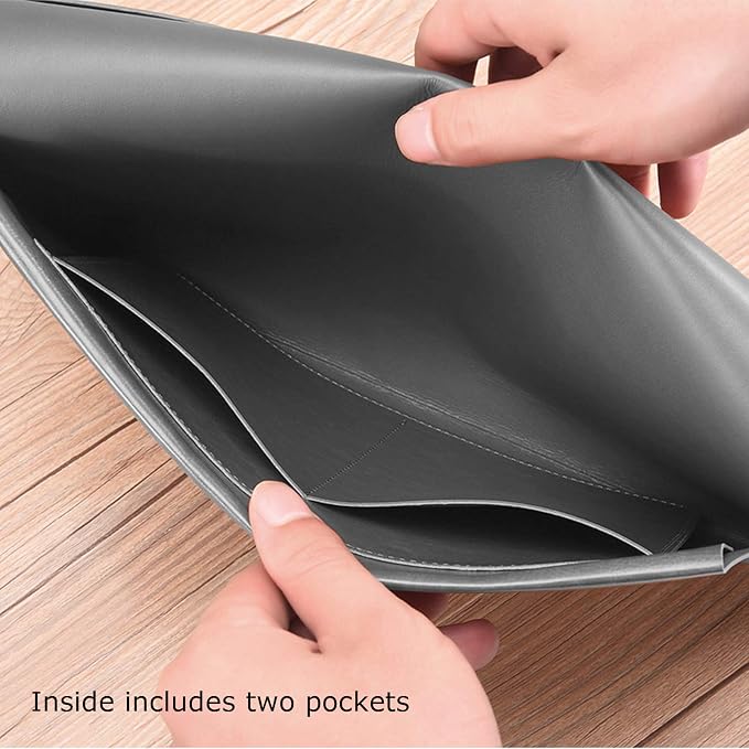 PU Leather A4 File Folder Document Holder Envelope Folder Case with Snap Closure for Receipt Contract Gray
