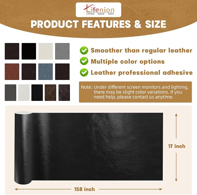 Leather Repair Patch, 17X158 Inch Self Adhesive Leather Repair Tape, Large Vinyl Patch Kit for Couches, Sofa, Furniture, Car Seats, Office Chairs, Cabinets, Handbags（Dark Brown, 17X158 Inch）