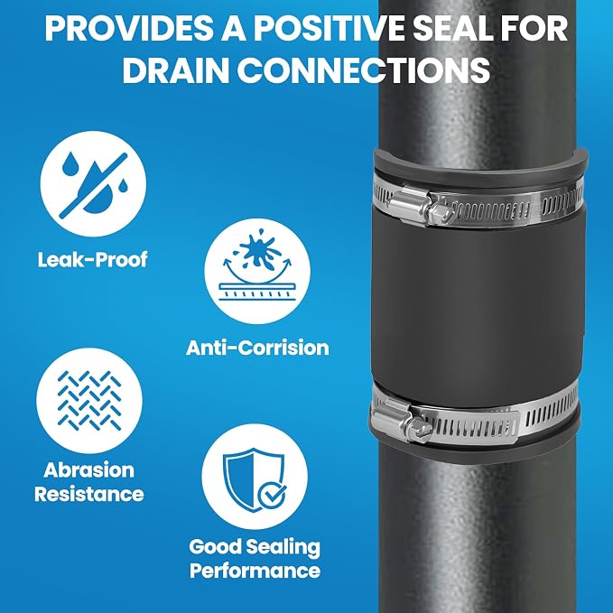 2 Pcs 2 IN Flexible PVC Pipe Coupling with Stainless Steel Clamps Fit 2 IN Nominal Pipes, Couplers for Plastic and Copper Pipe Plumbing Connections, Drain Repair, Dust Hose