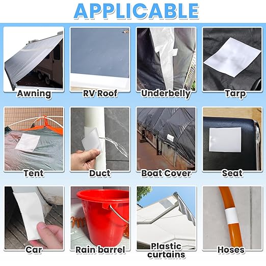 Tikfoam Waterproof Repair Tape for Fabric, Plastic, Awning, RV Underbelly, Tarp, Tent, Sail and Boat Cover Outdoor Repair Patch, Heavy Duty,5 Inch x 10FT White