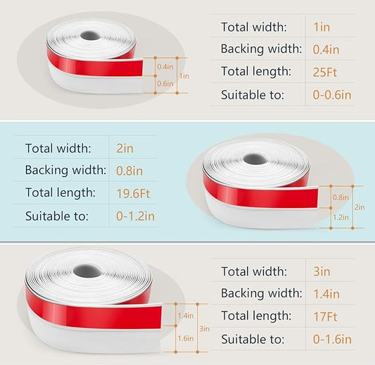 【2026 New Upgrade】 Wide Silicone Weather Stripping Door Seal with Strong Adhesive 3" x 17 ft, Draft Stopper Tape for Door Frame, Side and Bottom Gaps Strip for Glass Shower, White