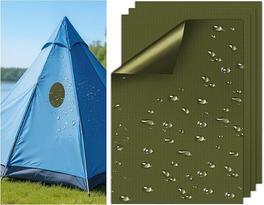 Waterproof Self-Adhesive Nylon Fabric Repair Tape - Tent Repair Kit,4pcs Fabric Patches for Jacket, Clothes, Puffer Down Jacket,Sleeping Bag, Outdoor Gear Tenacious Repairs Tape, Light ArmyGreen