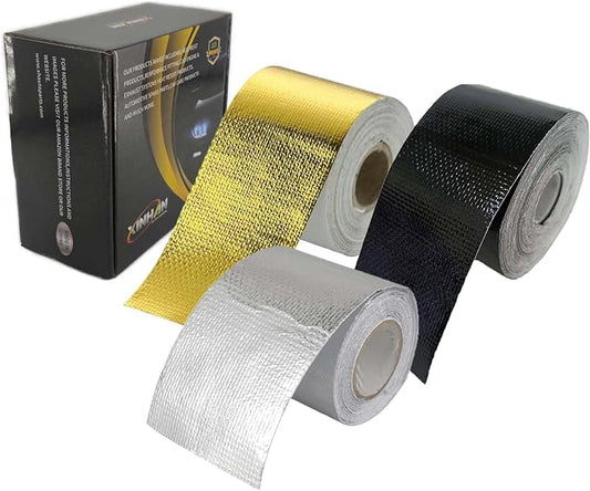 Xinhan (Gold,Silver,Black) Aluminum Foil Heat Shielding Tape High Temperature Heat Reflective Adhesive Backed Tape Compatible with Car Intake Pipe Engine Bay Hoses Wires Etc (Black, 2in x 50ft)