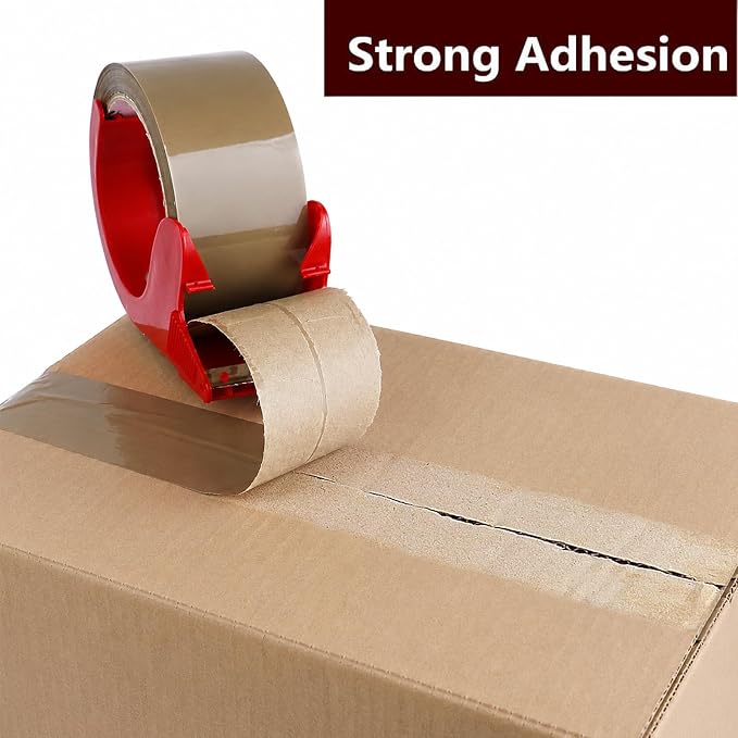 12-Pack Brown Packing Tape with 2 Dispenser, 2.4 Mil 1.88 Inch x 60 Yards, Total 720yds, 12 Refills Rolls Packaging Tape for Moving, Shipping and Storage