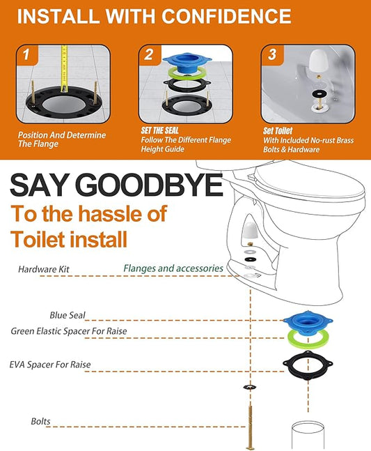 boeemi Elastic Wax Ring Toilet Repair Kit - No Wax Mess Installation, Premium Toilet Seal and Gasket Replacement - Fits 3"/4" Drain Pipes, DIY and Professional Toilet Repair Solution