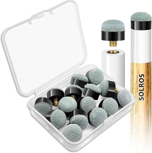 Billiard Pool Cue Tips - Pool Cue Stick Tips Replacement Repair Kit Billiard Cue Tips with Storage Box for Pool Table Cues Stick Tips Head and Leather Snooker Stick - SOLROS