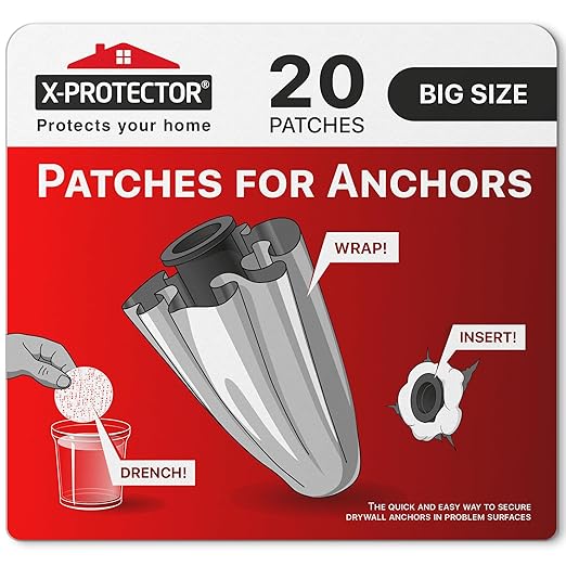 X-Protector Patches for Anchors - 20 PCS Big Size - Loose Wall Anchor Fix Pad - Dry Wall Anchor Repair Pads - Plaster Wall Anchors - Wall Anchors Repair Patches to Keep Them in Place!