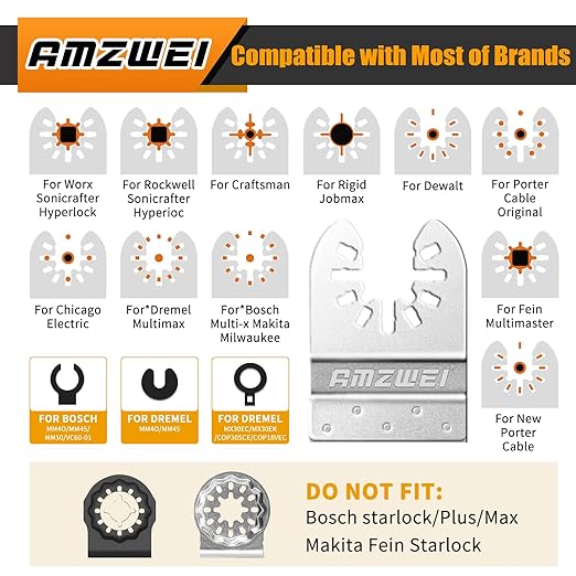 AMZWEI 6PCS 2-3/5Inch Diamond Oscillating Multi Tool Blades for Grout Removal, Cleaning Mortar, Curved Edge Grout Removing Saw Blades Fit Dewalt Milwaukee Porter Cable Rockwell Ryobi