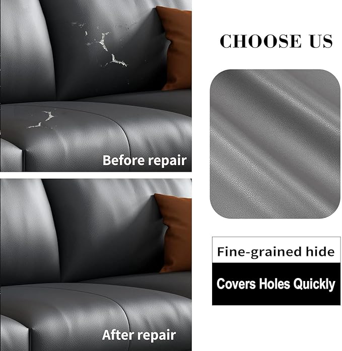 Lifeshoon Leather Repair Patch, 17X79 Inch Self Adhesive Leather Repair, Large Vinyl Patch Tape for Couches, Furniture, Car Seats, Cabinets, Wall, Handbags （Grey, 17X79 Inch）