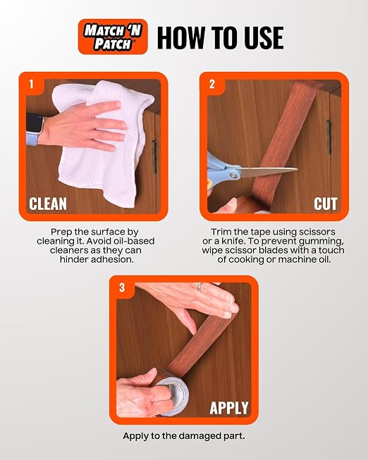 MATCH 'N PATCH Wood Grain Repair Tape - Red Oak, 2.25 in x 15 ft (1-Pack) – Wood Grain Colored Duct Tape for Mirror Frame, Trim, Borders, Floor and Other Furniture, Scratch Repair Kit
