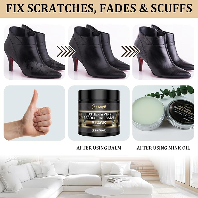 8.8oz Leather Recoloring Balm with 100ml Mink Oil,Gray Leather Repair Kit for Furniture,Leather Repair Cream,Leather Scratch Repair for Car Interior,Leather Conditioner for Couch