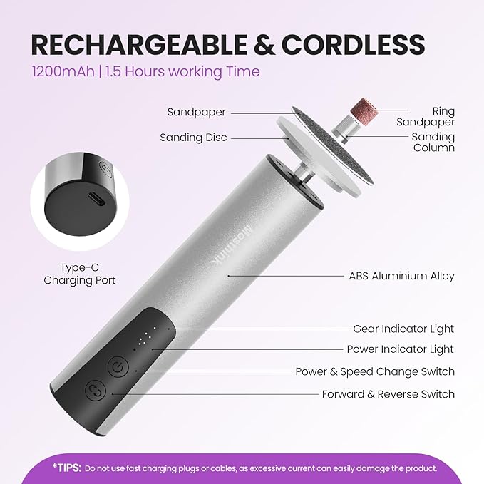 Electric Foot Callus Remover, 2 in 1 | 6 Speed Adjustable Foot File Nail Grinder with Sandpaper Disks, Professional Sander Pedicure Tool for Feet Dead Skin, Self Care Gifts for Women Mom Lover Friends