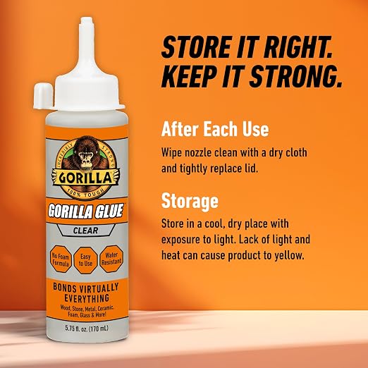 Gorilla Clear Glue, 5.75 Ounce Bottle (Pack of 1) - Crystal Clear, All Purpose, and Water Resistant