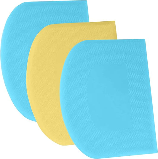 SURDOCA Dough Scraper Bench Scraper - 3P 13x7.9" Plastic Flexible Bowl Scraper, Sharp Edge & Angles Cake Scraper. Non-Slip Bakeware Decorating Tools Sculpting & Modeling Tools - Blue+Yellow+Blue