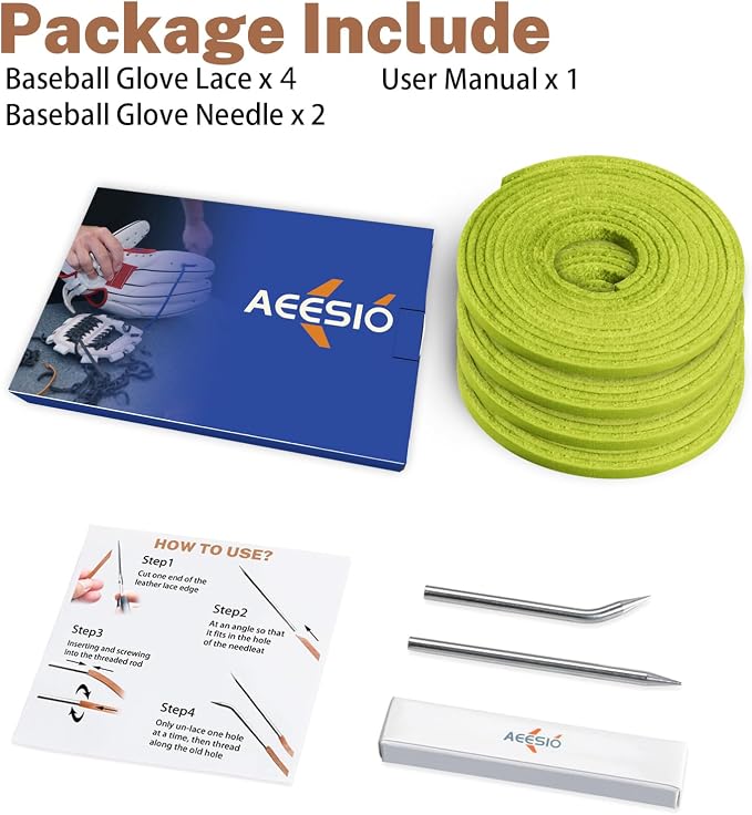 Softball Baseball Glove Lace, Mitt Lace Repair Kit Includes 2 Leather Laces and Lacing Needle for Catcher's Glove