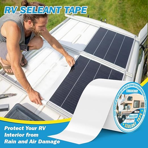RV Roof Tape white, 4" x 33' Automotive Butyl Sealant Tape for Processing, UV Resistant, Waterproof, Used for RV Roofs, Campervans, Trailers, Boat Seal Leak Repairs, Windows, Headlights (4INCH X33FT)