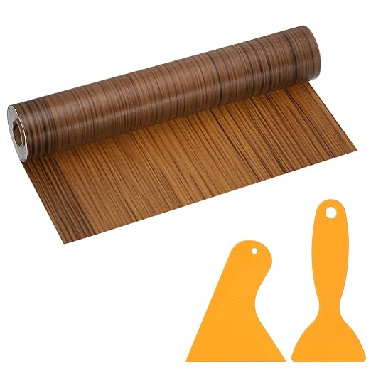 PATIKIL Wood Grain Repair Tape, 12" x 33' Self Adhesive Realistic Wood Tape with Scraper Durable Repair Patch for Furniture Floor Window Door Table DIY Home Decor, Dark Wood Grain