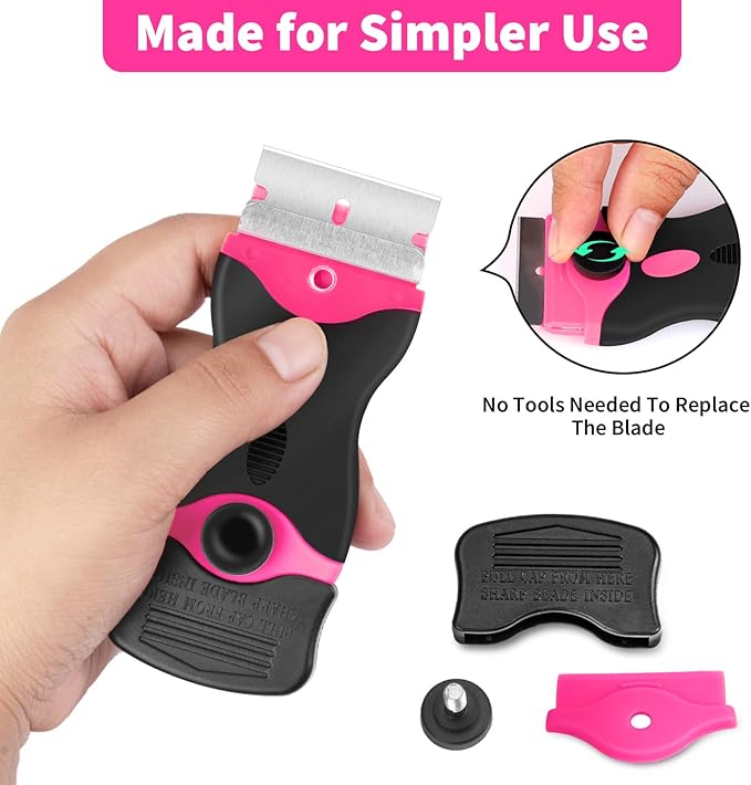 Razor Blade Scraper Tool Kit - 2Pack Razor Scrapers & 40Pcs Extra Blades, Plastic Paint Scraper Tool, Razor Scraper Tool for Glass Top Stove, Scrappers for Cleaning Window, Cooktop, Oven, Floor