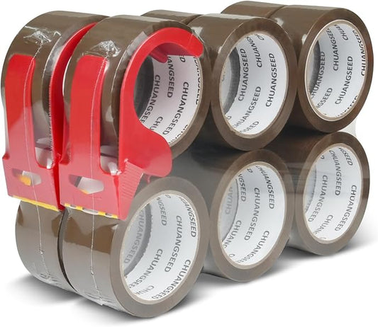 12-Pack Brown Packing Tape with 2 Dispenser, 2.4 Mil 1.88 Inch x 60 Yards, Total 720yds, 12 Refills Rolls Packaging Tape for Moving, Shipping and Storage