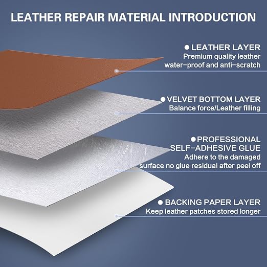 Self Adhesive Leather Repair Patch Kit, 31.4 in x 16 in Large Vinyl Leather Repair Tape for Furniture, Car Seat, Couch, Sofa, Chair Smooth Brown