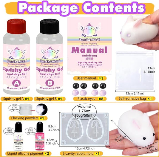 Taba Squishy Making Kit Gel+Bunny Silicone Mold+Flocking+Pigment