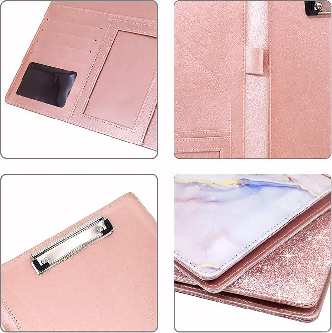 Padfolio Business/Resume Portfolio Folder, Leather Interview Portfolio Business Portfolio Portfolio Organizer with Legal Pad Folder Clipboard,Interview Folder for Men/Women, Colorful Pink