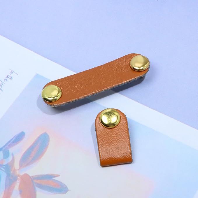 ONLYKXY Brown Small PU Leather Handmade Tag with Rivet Button for Knits,Universal Blank Label Cute Repair Patch Soft Crochet Tape with Holes for DIY Clothing,Sewing Stamping,Keychain (50)