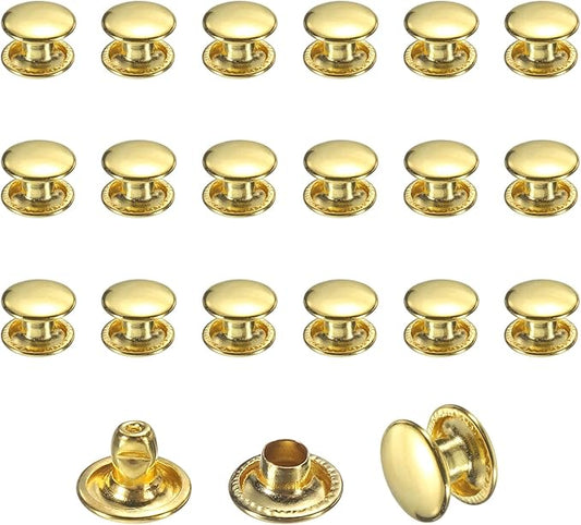 uxcell 120 Sets Leather Rivets, 8mm Double Cap Rivets, 6mm Height Tubular Metal Studs for Leather Craft Repair and Decoration DIY Clothes, Shoes, Bags, Belts, Gold
