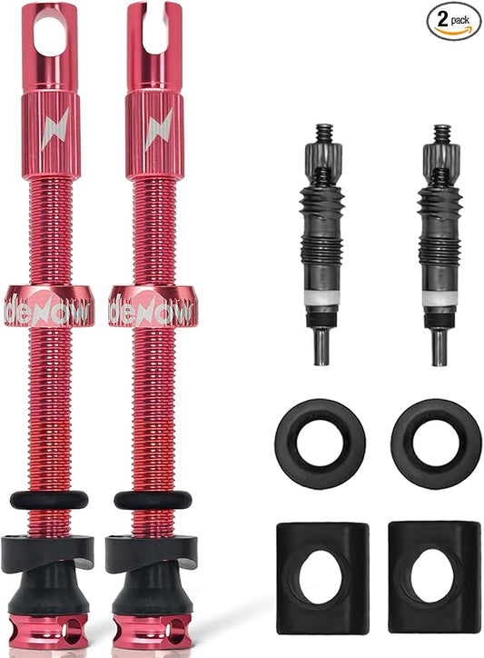 RideNow Tubeless Presta Valve Stems, 65mm Super Light Alloy Presta Tubeless Valve Stem Kit with Valve Core Remover Tool and Valve Stem Caps, Multiple Color and Size Options(Pair), Pink