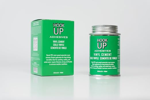 HOOK UP Vinyl Cement – Waterproof Pool Liner Repair Glue for Vinyl & PVC, Fast-Drying Flexible Contact Cement for Inflatables, Air Mattresses, Boats, Tarps, Hot Tubs & Pool Patch Repairs (4 oz)