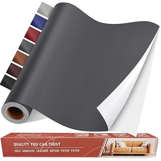 Self Adhesive Leather Repair Patch Kit, 31.4 in x 16 in Large Vinyl Leather Repair Tape for Furniture, Car Seat, Couch, Sofa, Chair Smooth Darkgrey